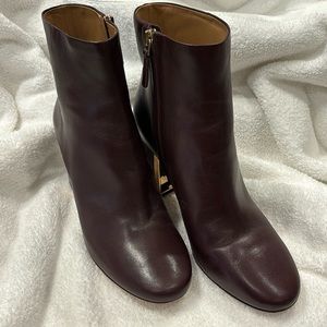 Tory Burch Gigi Leather Block Heel Ankle Boot Bootie Black Cherry New